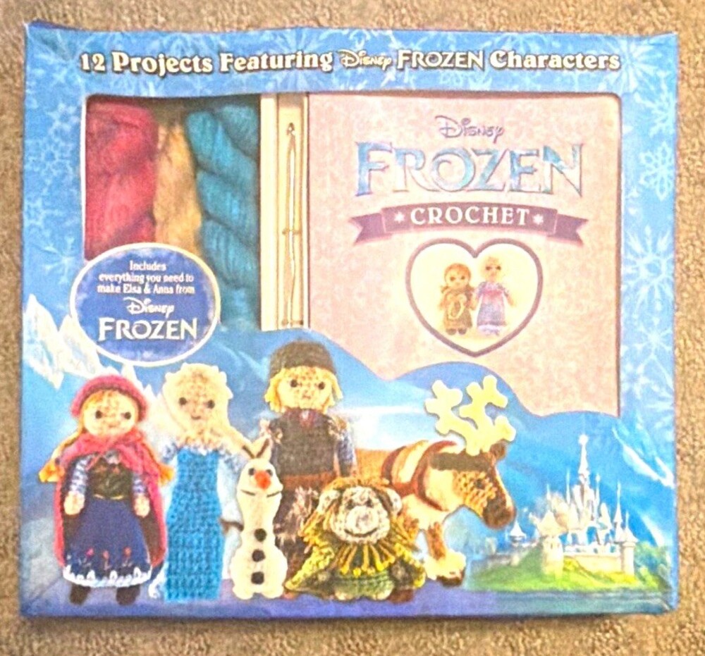 Disney Frozen Crochet Kit w/ Yarn, Hook & 12 Step-by-Step Illustrated Patterns
